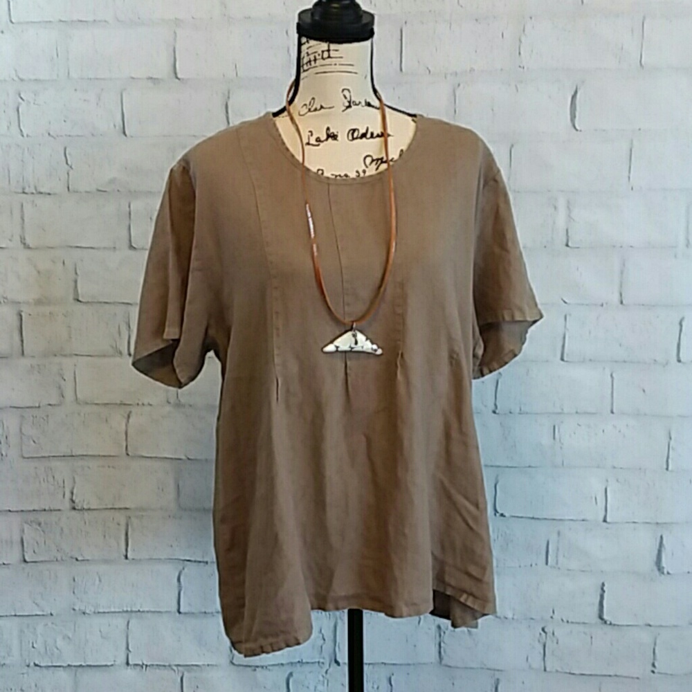 100% linen top by Flax, walnut brown